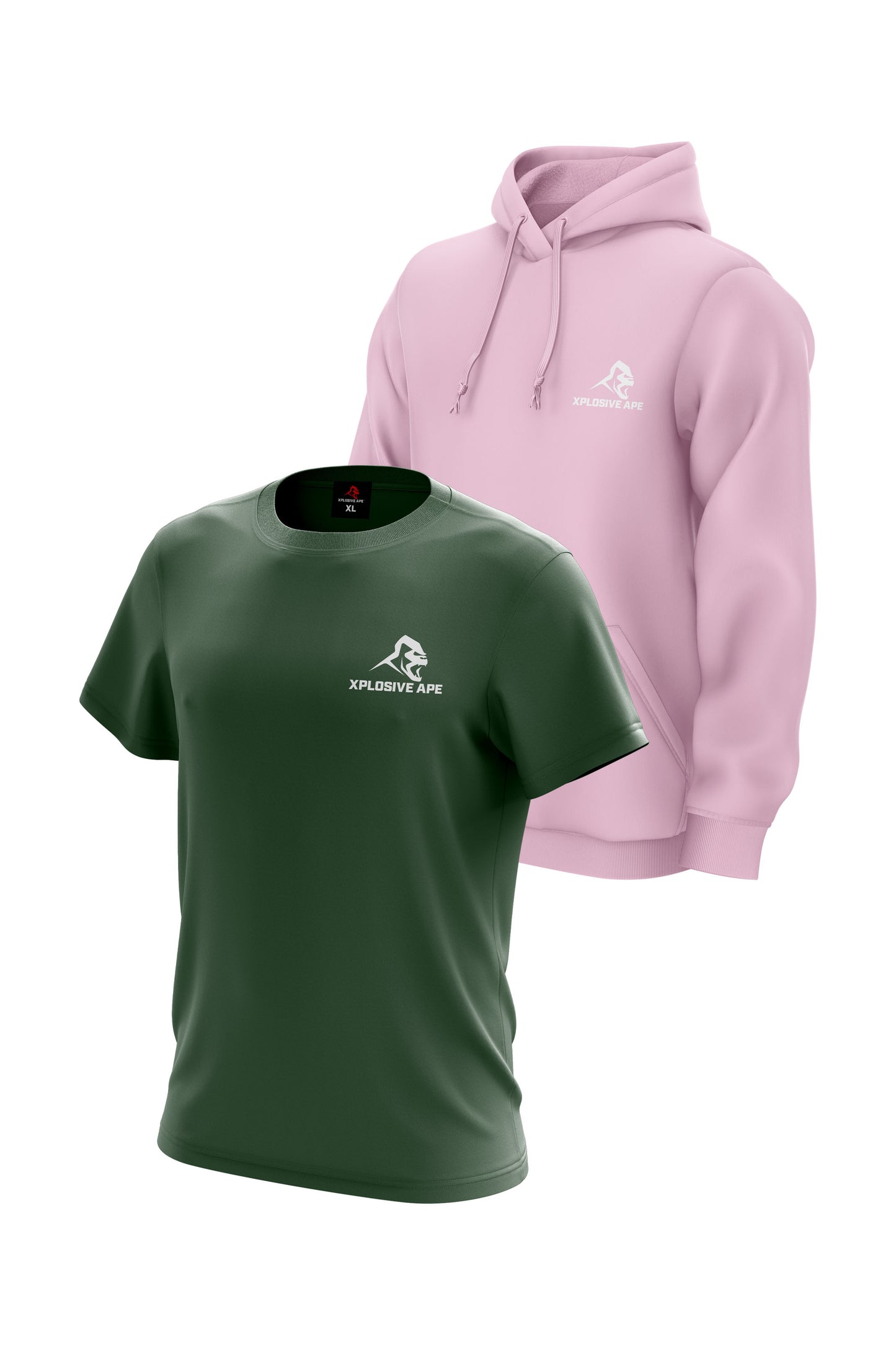 XAPE Classic String Hoodie & Logo Tee Combo - Light Pink/Military Green