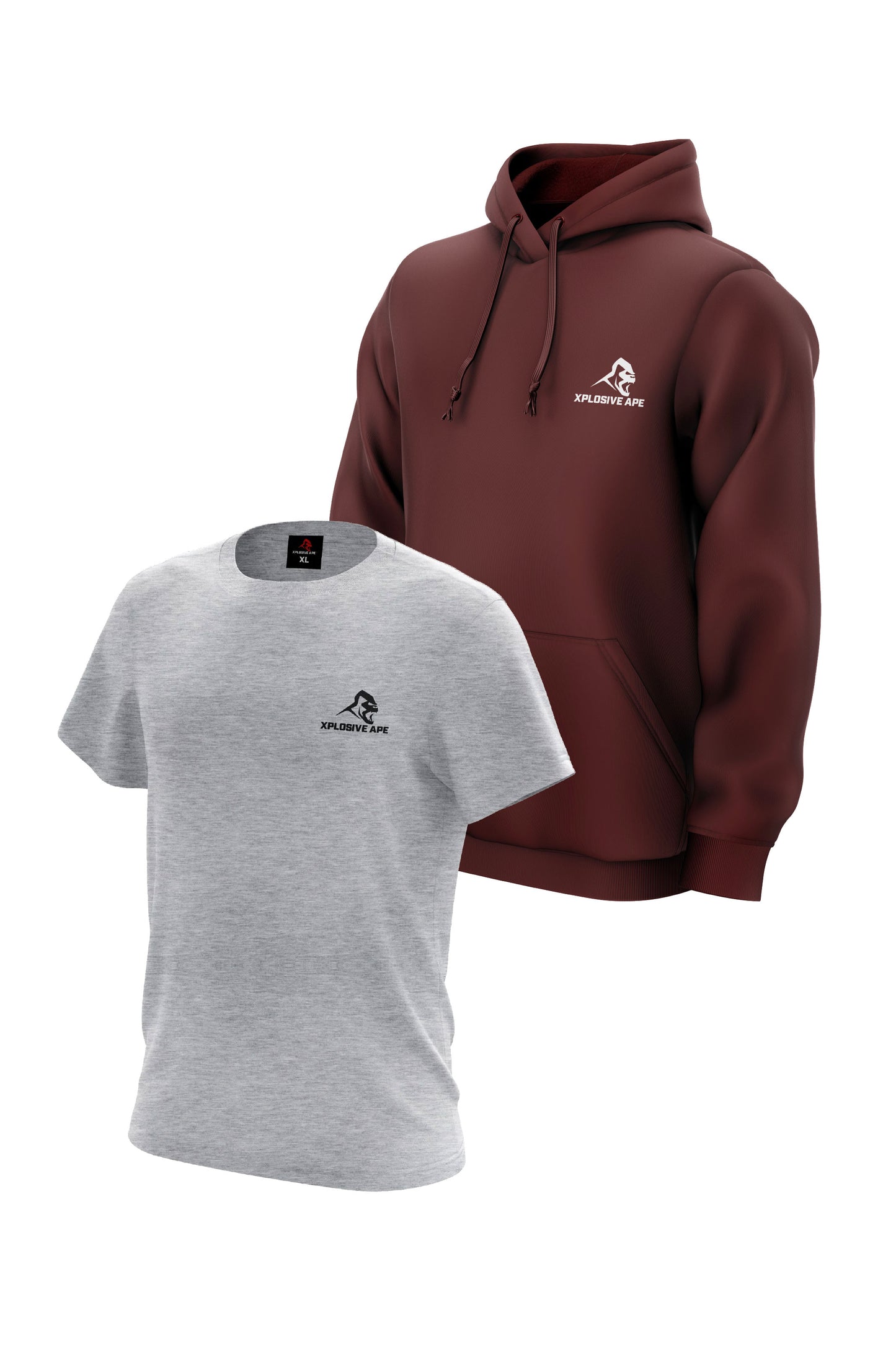 XAPE Essential Tee & Classic Hoodie Combo - Sports Grey/Maroon