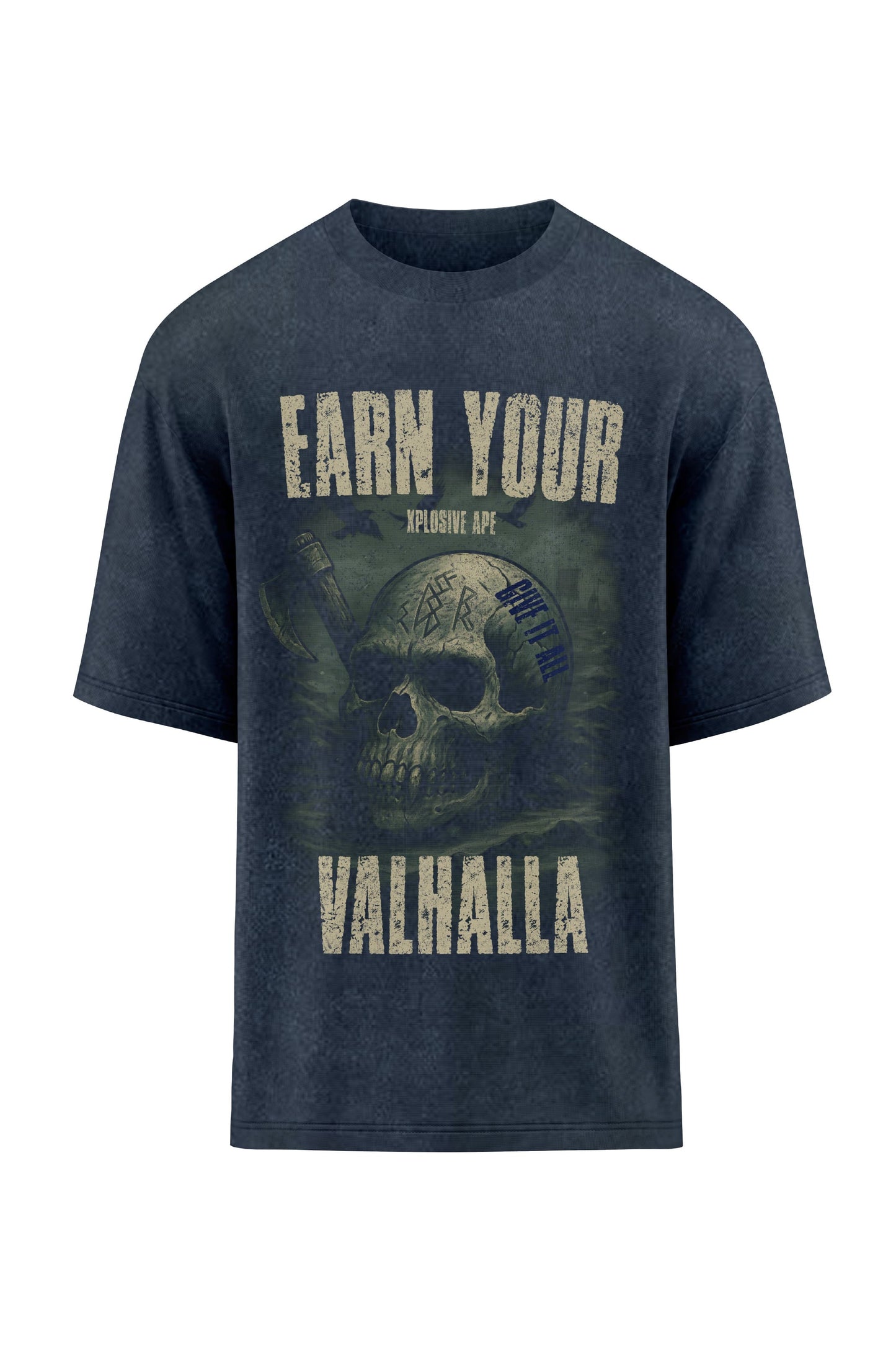 XAPE Earn Your Valhalla Oversized Tee - Acid Wash Black