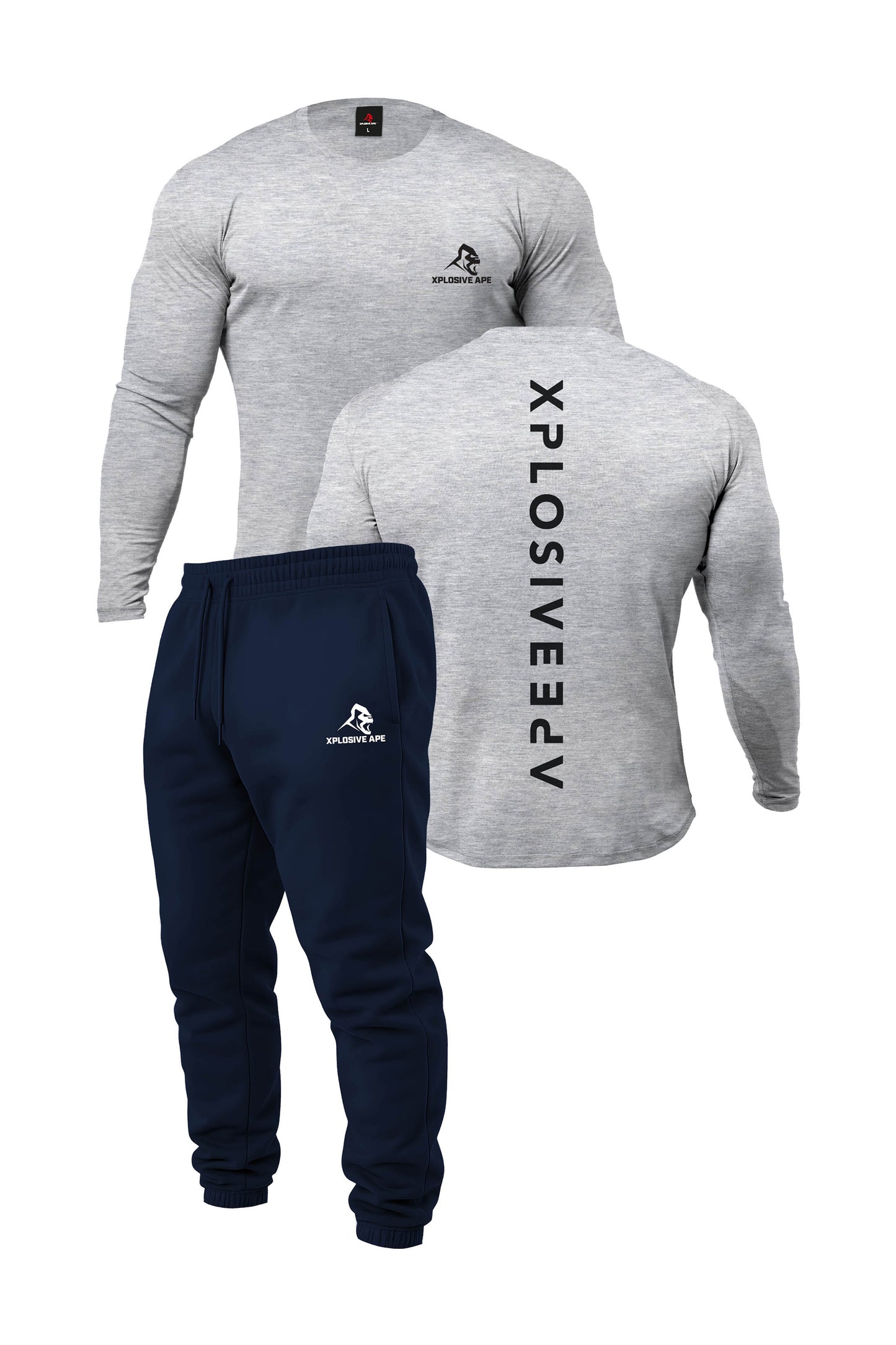 XAPE Futuristic Long Sleeve Tee & Prime Logo V2 Joggers Combo - Sports Grey/Navy