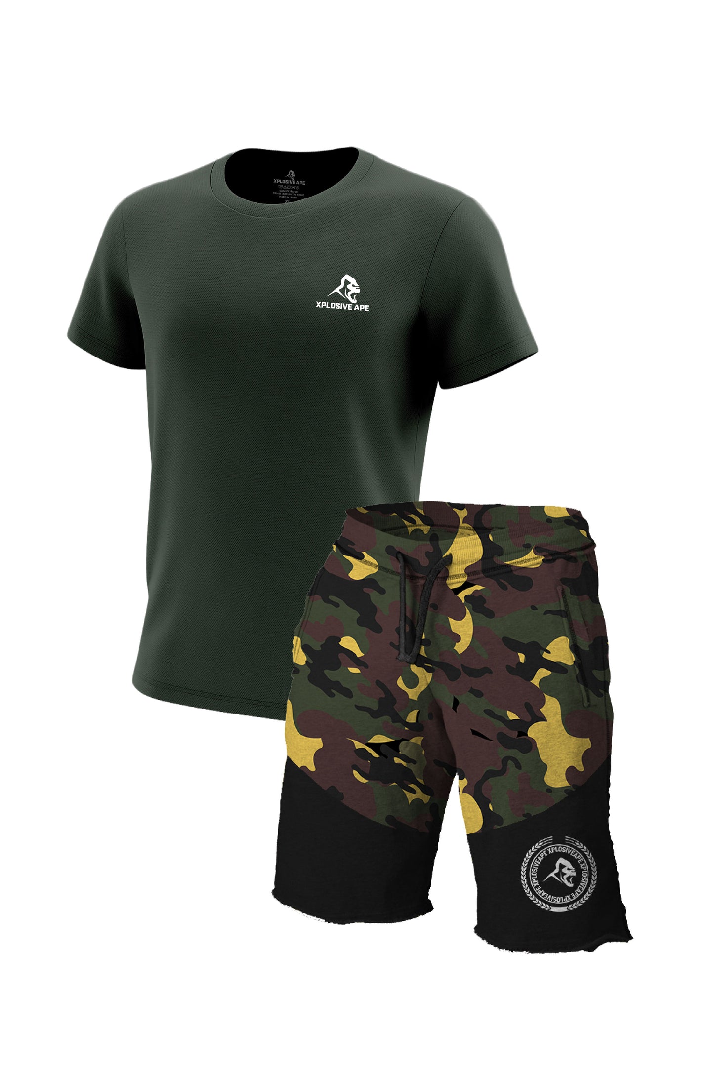 XAPE Prime Tech Tee & Century Camo Rag Shorts Combo - Green