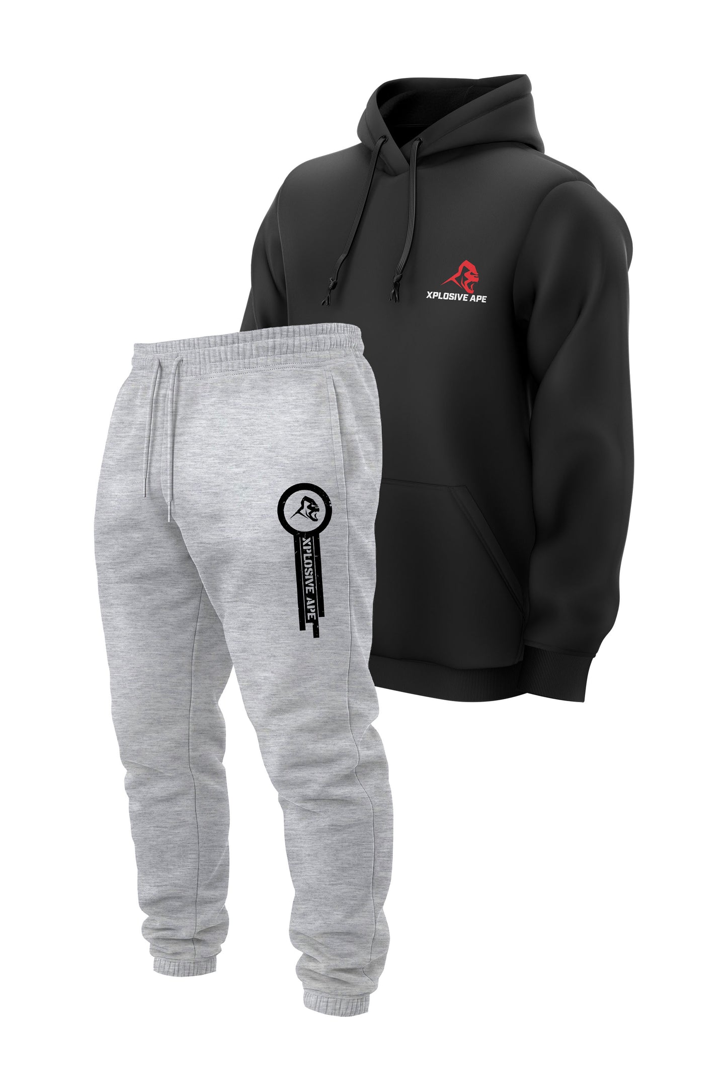 XAPE Original Logo V2 String Hoodie & Panelled V2 Joggers Combo - Black/Ash Grey