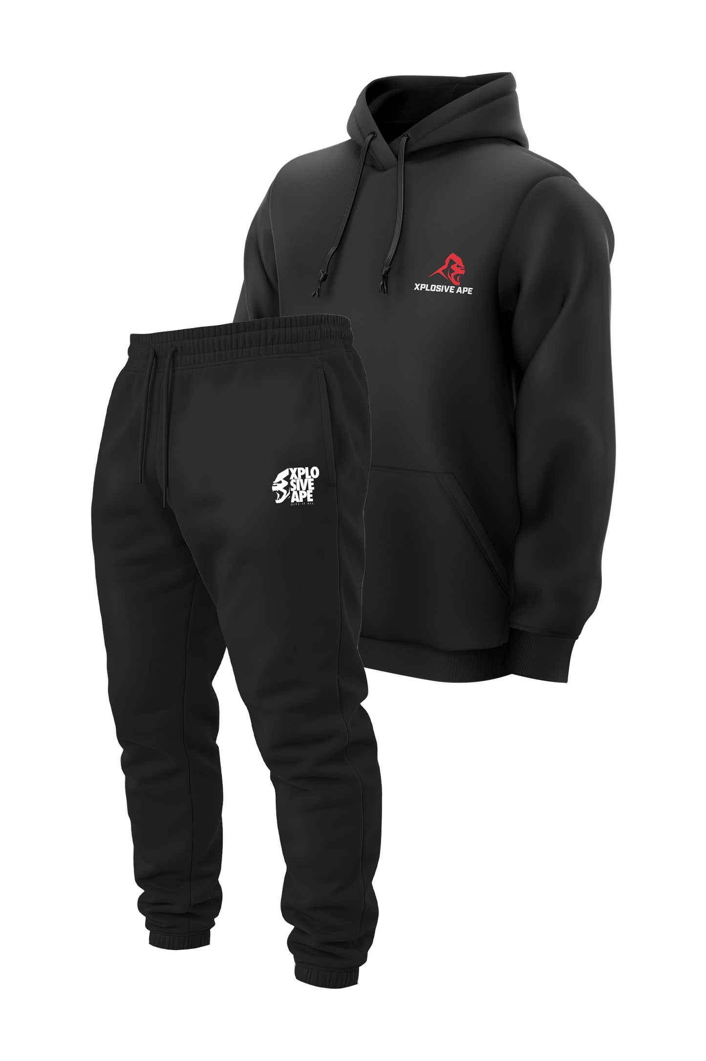 XAPE Original Logo V2 String Hoodie & Ultimate Ape V2 Joggers Combo - Black