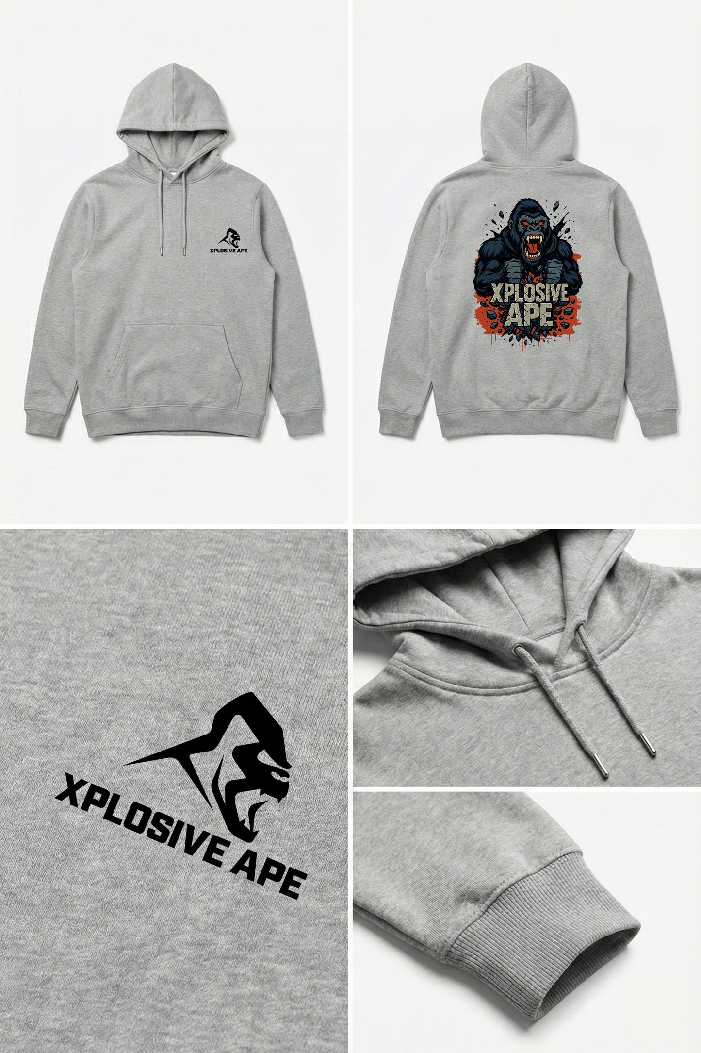 XAPE Ape Smash String Hoodie - Sports Grey