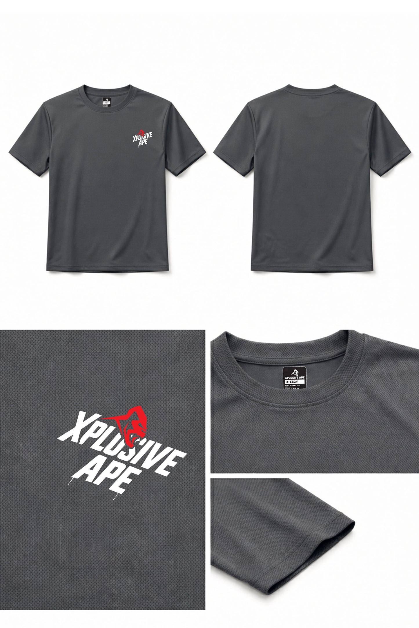 XAPE Classic Stencil Logo X Tech Tee - Charcoal