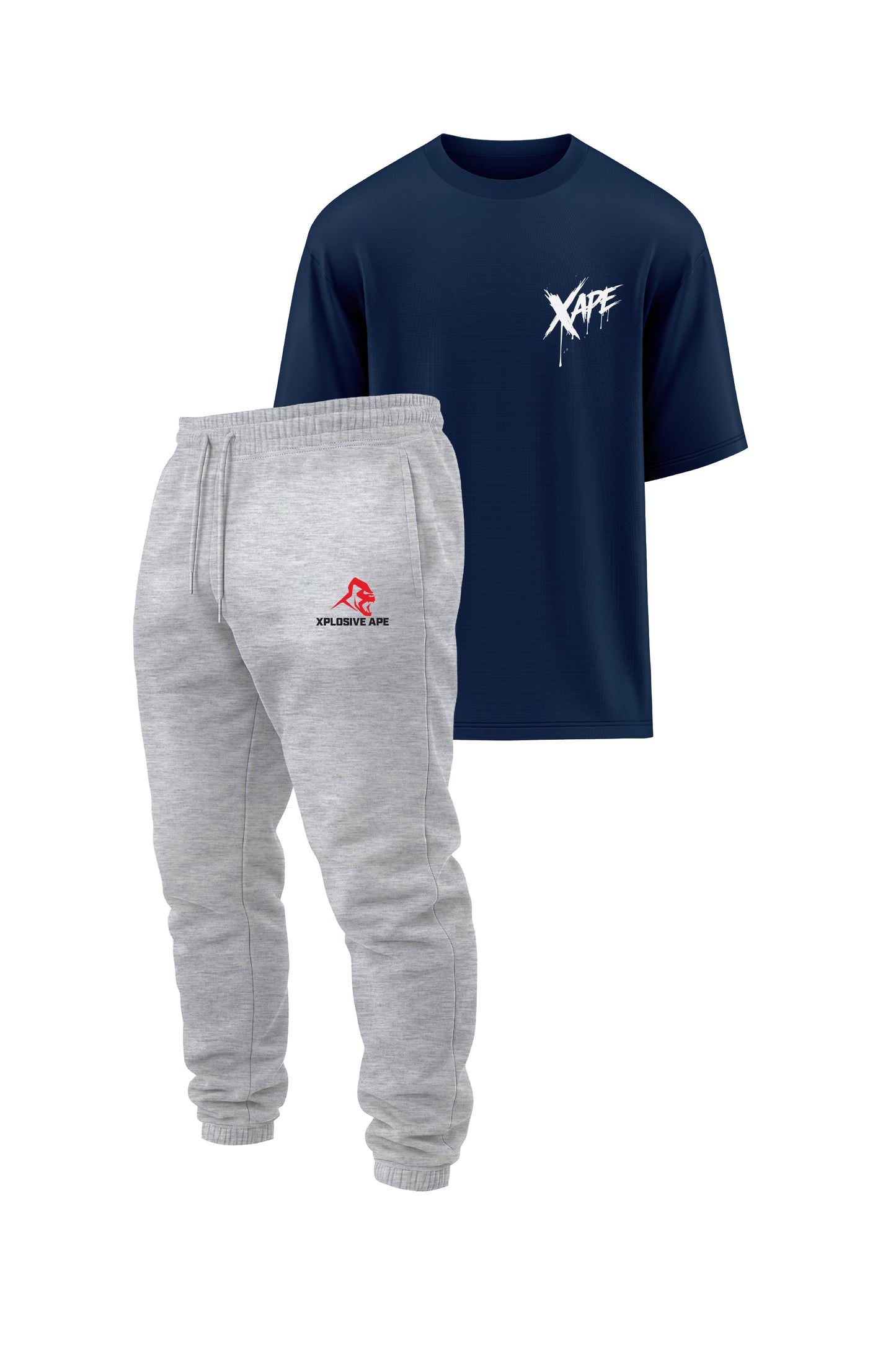 XAPE Raw Form Oversized Tee & Classic Joggers Combo - Navy/Sports Grey