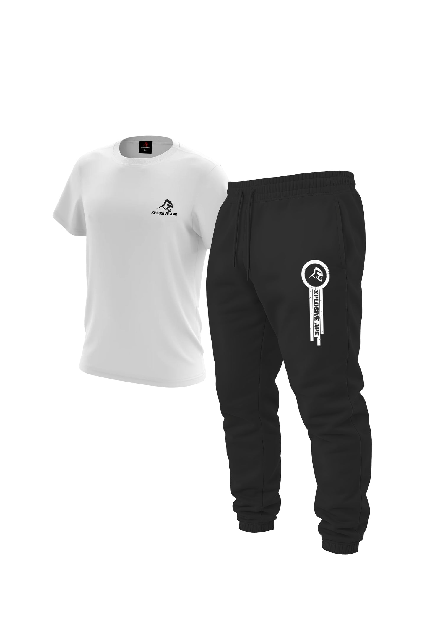 XAPE Essential Tee & Panelled Joggers Combo - White/Black