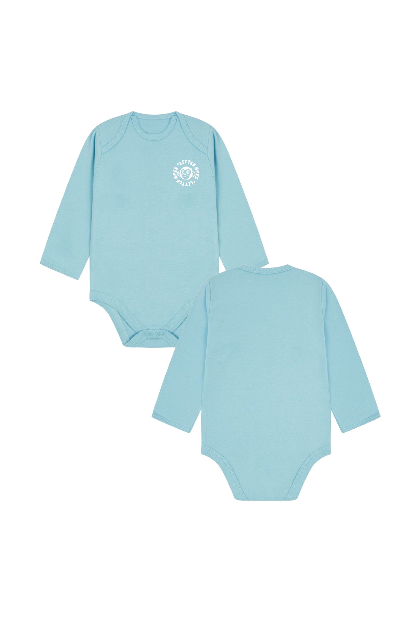 Little Apes Badge Logo Baby Long Sleeve Body Suit - Light Blue