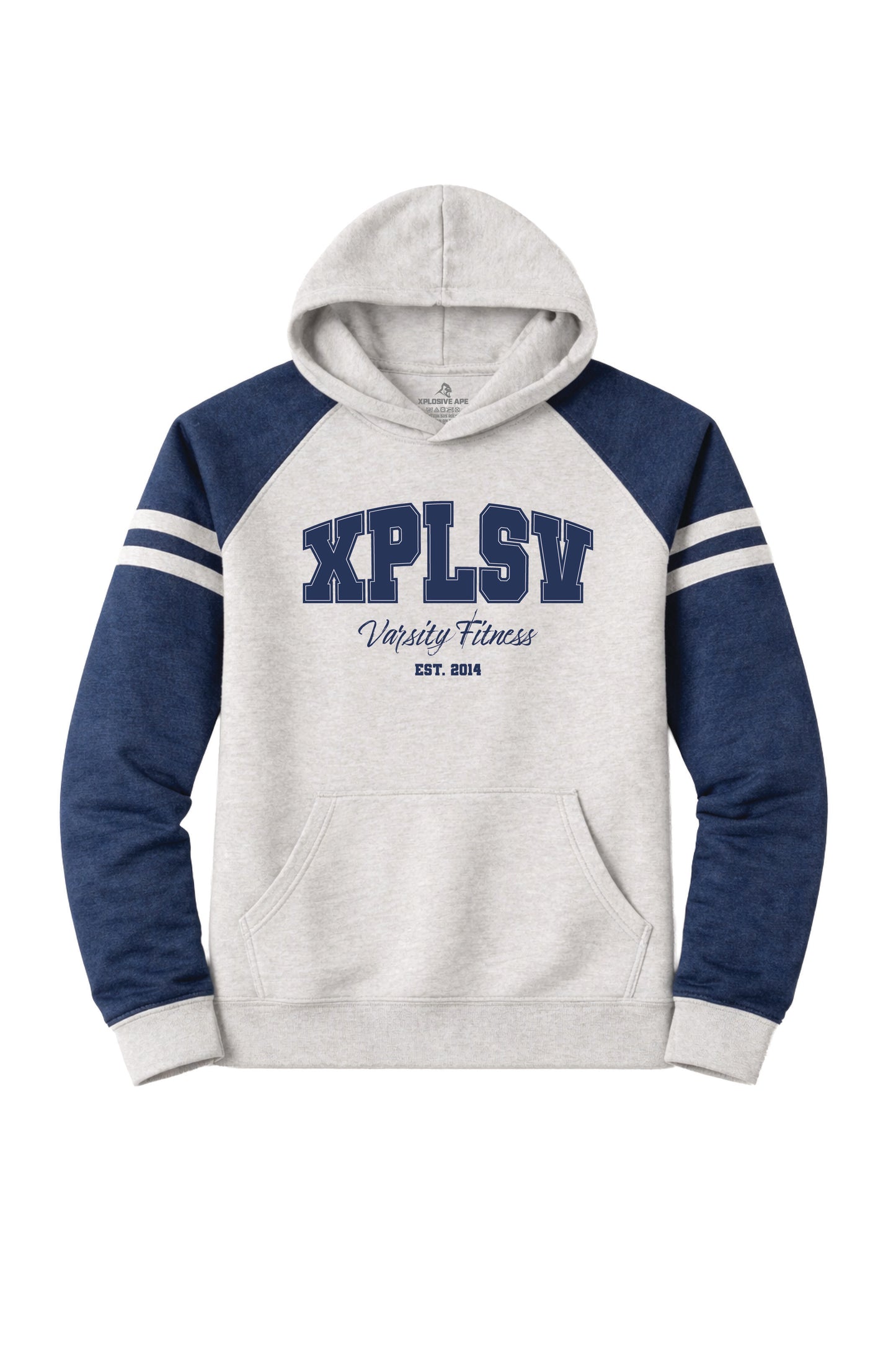 XAPE Varsity Fitness Raglan Hoodie - Oatmeal Heather/Indigo