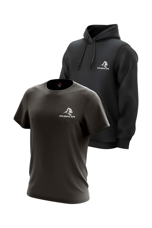 XAPE Classic String Hoodie & Logo Tee Combo - Black/Charcoal
