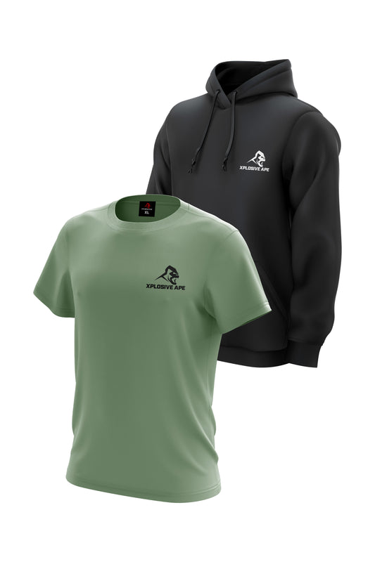 XAPE Classic String Hoodie & Logo Tee Combo - Black/Sage