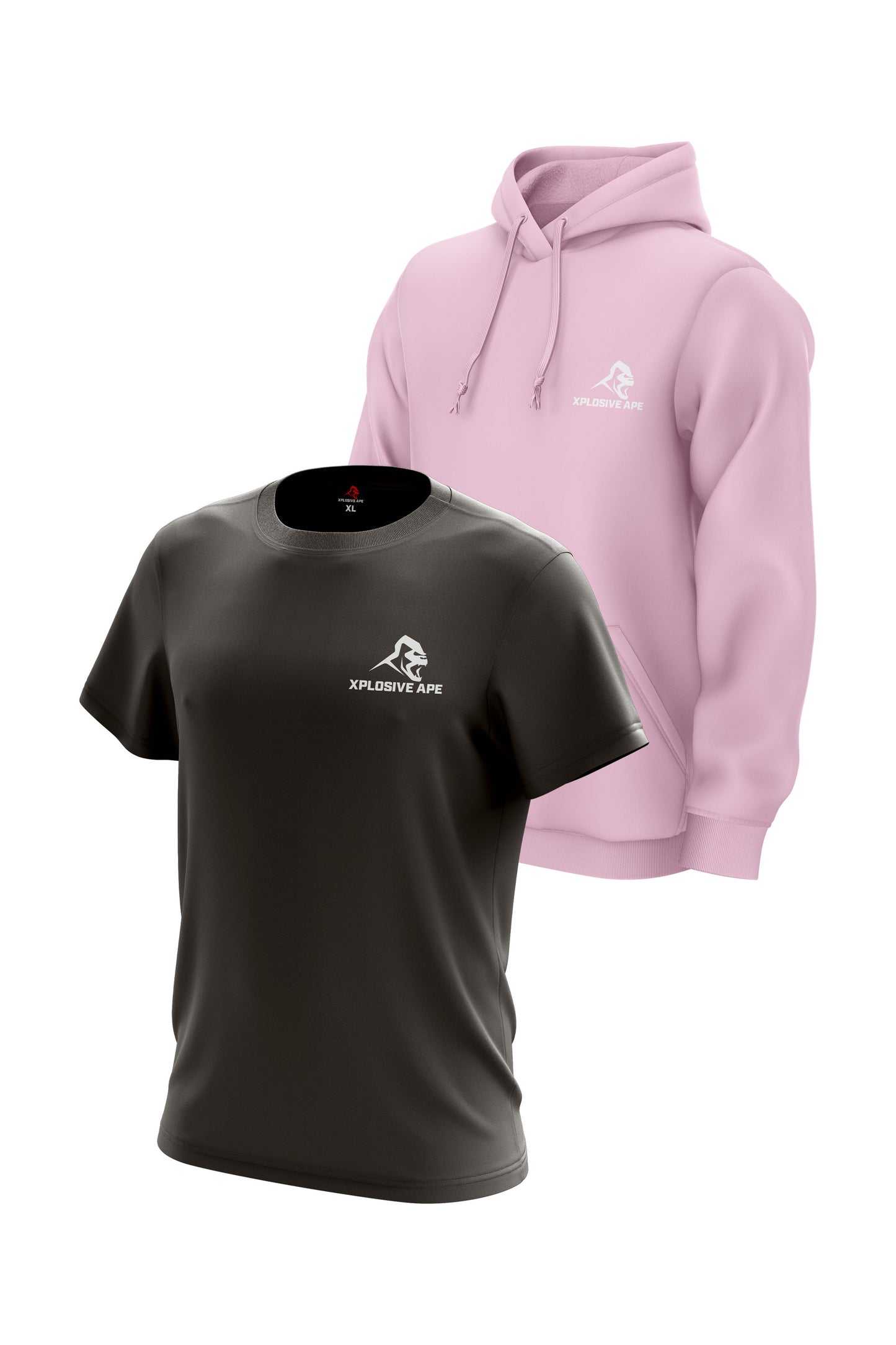 XAPE Classic String Hoodie & Logo Tee Combo - Light Pink/Charcoal