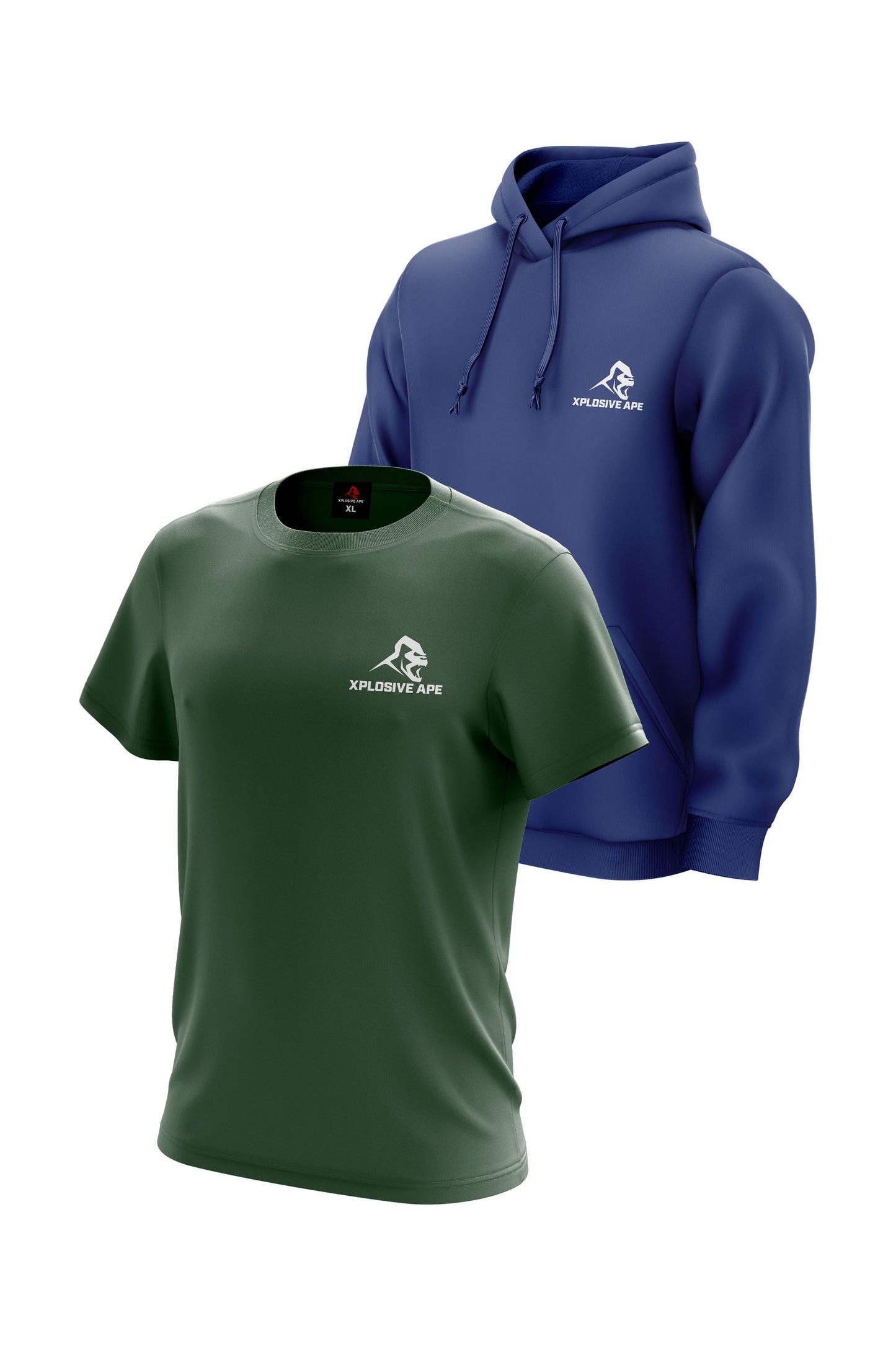 XAPE Classic String Hoodie & Logo Tee Combo - Cobalt/Military Green