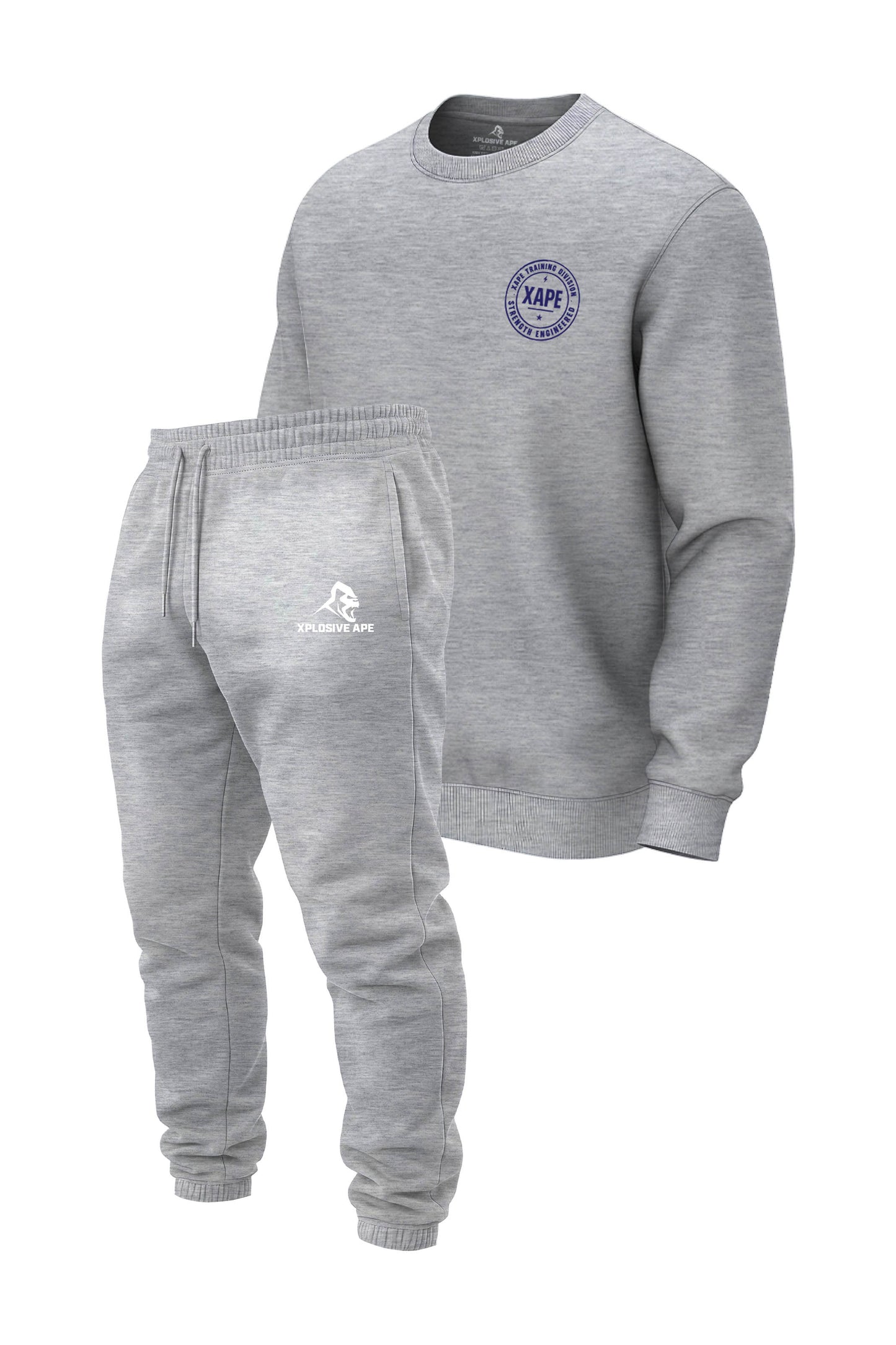 XAPE Badge Logo V2 Sweatshirt & Classic Logo Joggers Combo - Sports Grey/Ash Grey