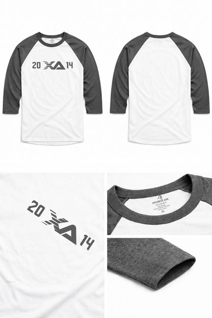 XAPE Blockline Raglan 3/4 Sleeve Tee - White/Dark Heather