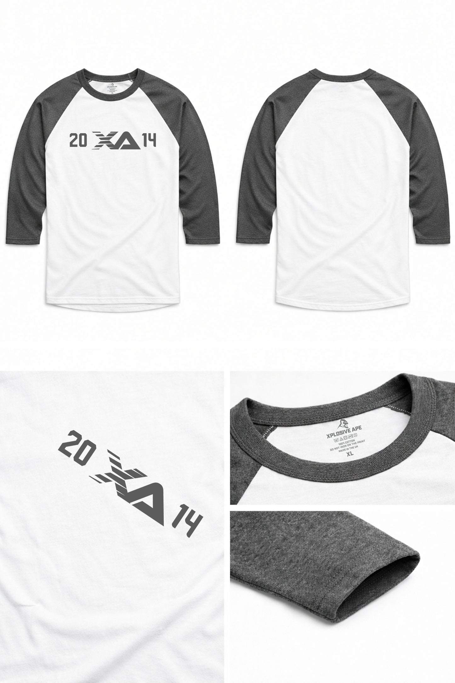 XAPE Blockline Raglan 3/4 Sleeve Tee - White/Dark Heather