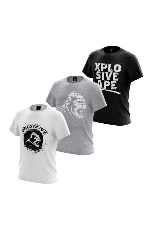 XAPE Cracked 3 Tees Pack - White/Sports Grey/Black