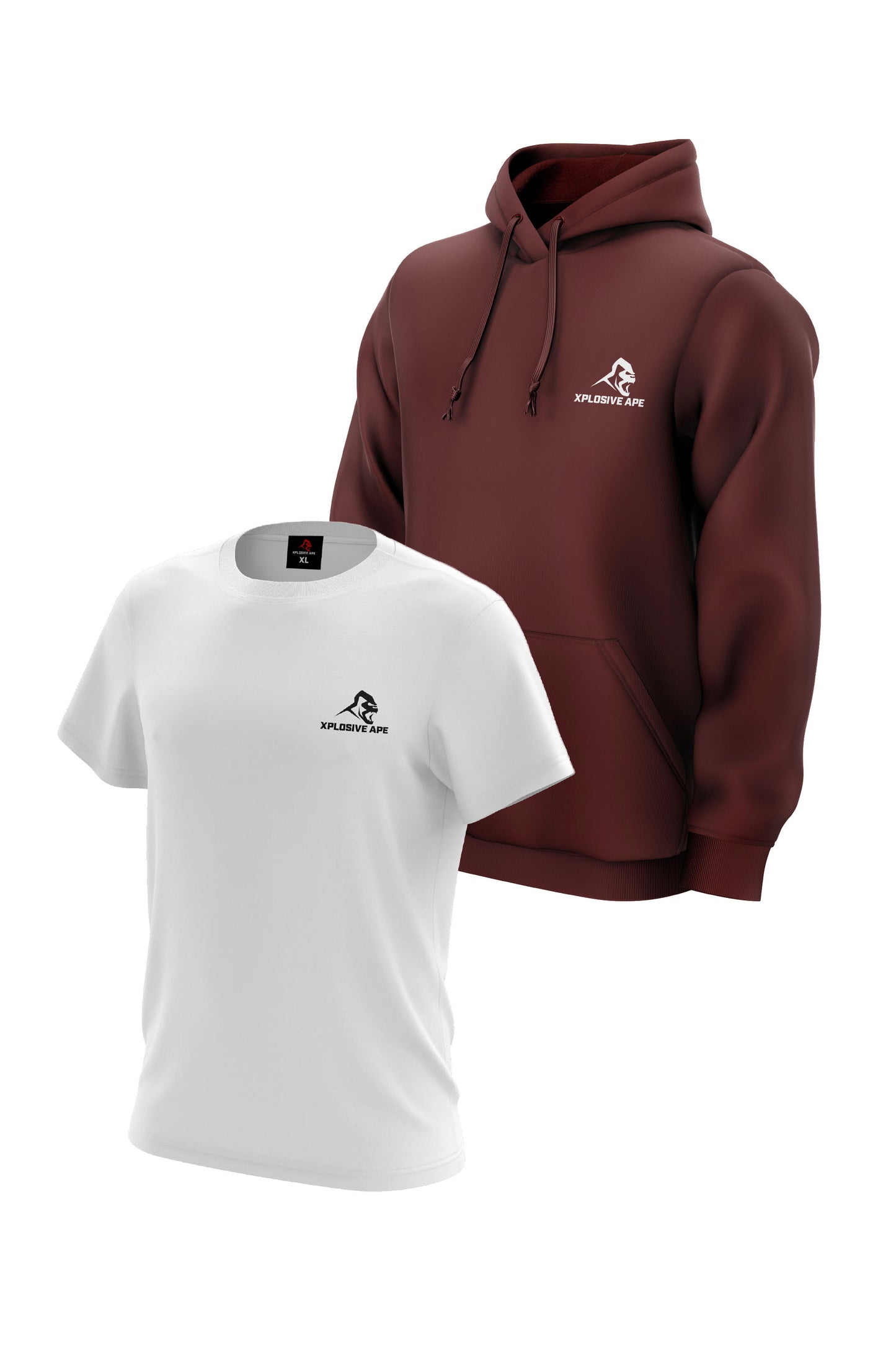 XAPE Essential Tee & Classic Hoodie Combo - White/Maroon