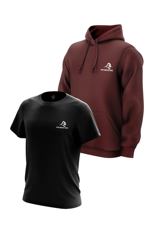 XAPE Essential Tee & Classic Hoodie Combo - Black/Maroon