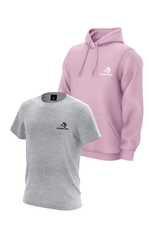 XAPE Essential Tee & Classic Hoodie Combo - Sports Grey/Light Pink