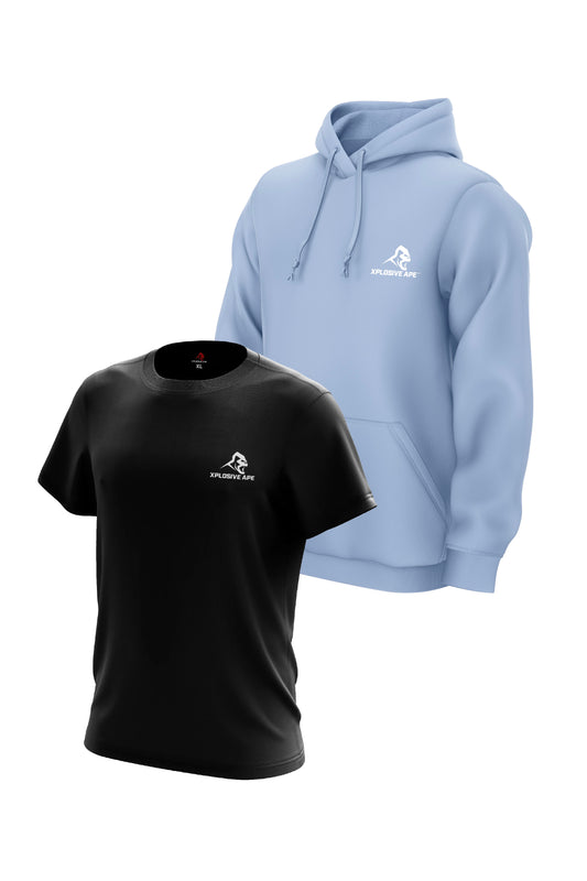 XAPE Essential Tee & Classic Hoodie Combo - Black/Light Blue