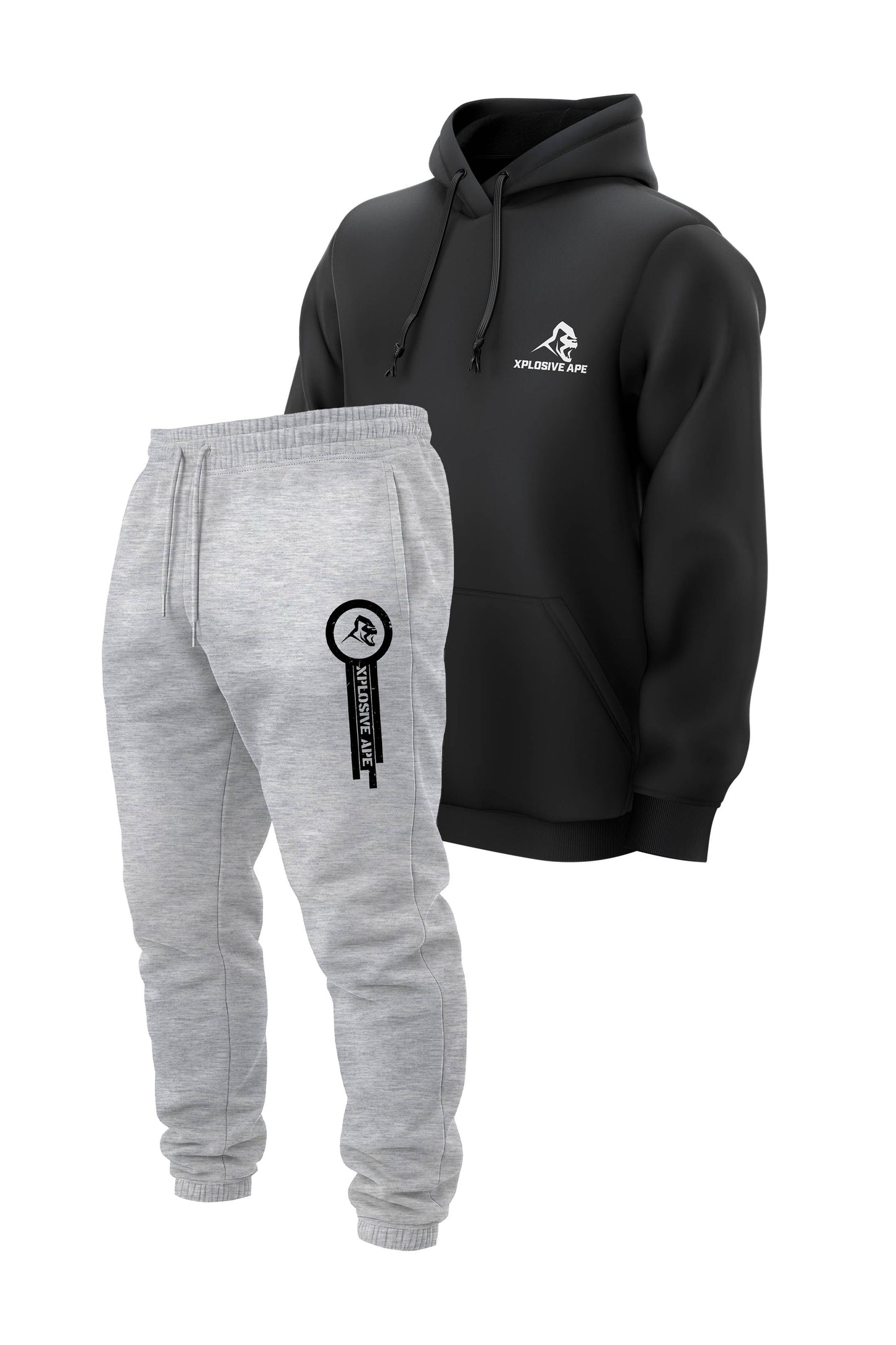 XAPE Classic String Hoodie & Panelled V2 Joggers Combo - Black/Ash Grey
