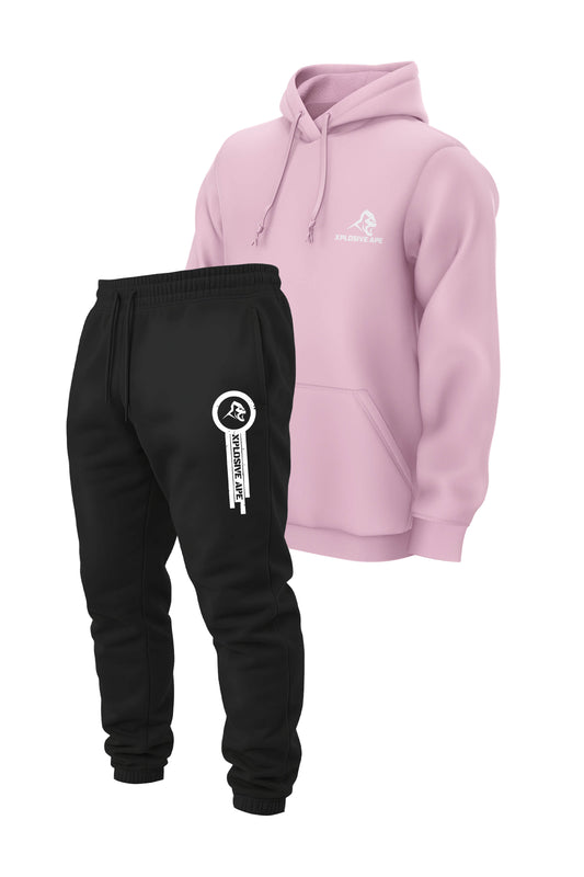 XAPE Classic String Hoodie & Panelled V2 Joggers Combo - Light Pink/Black