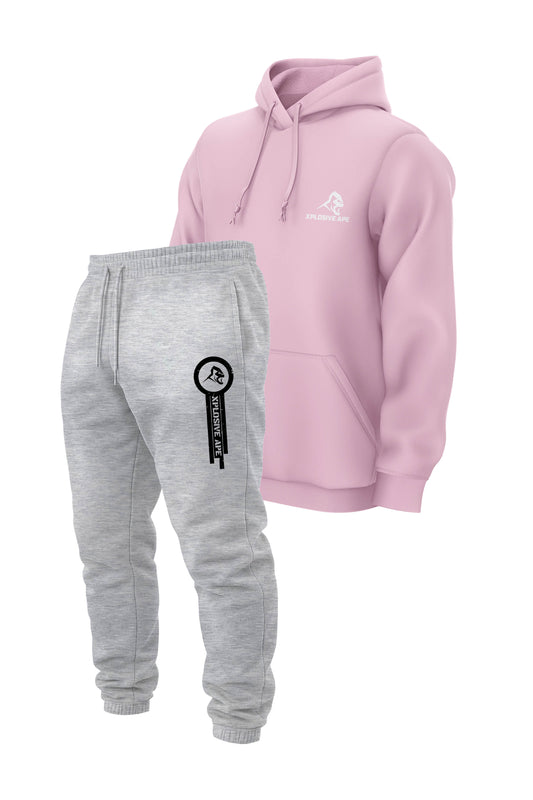XAPE Classic String Hoodie & Panelled V2 Joggers Combo - Light Pink/Ash Grey