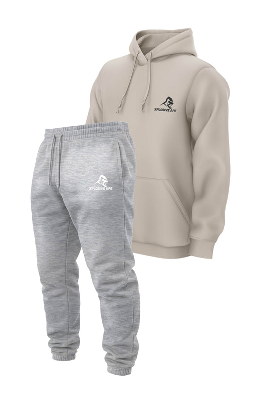 XAPE Classic String Hoodie & Classic Logo Joggers Combo - Sand/Ash Grey