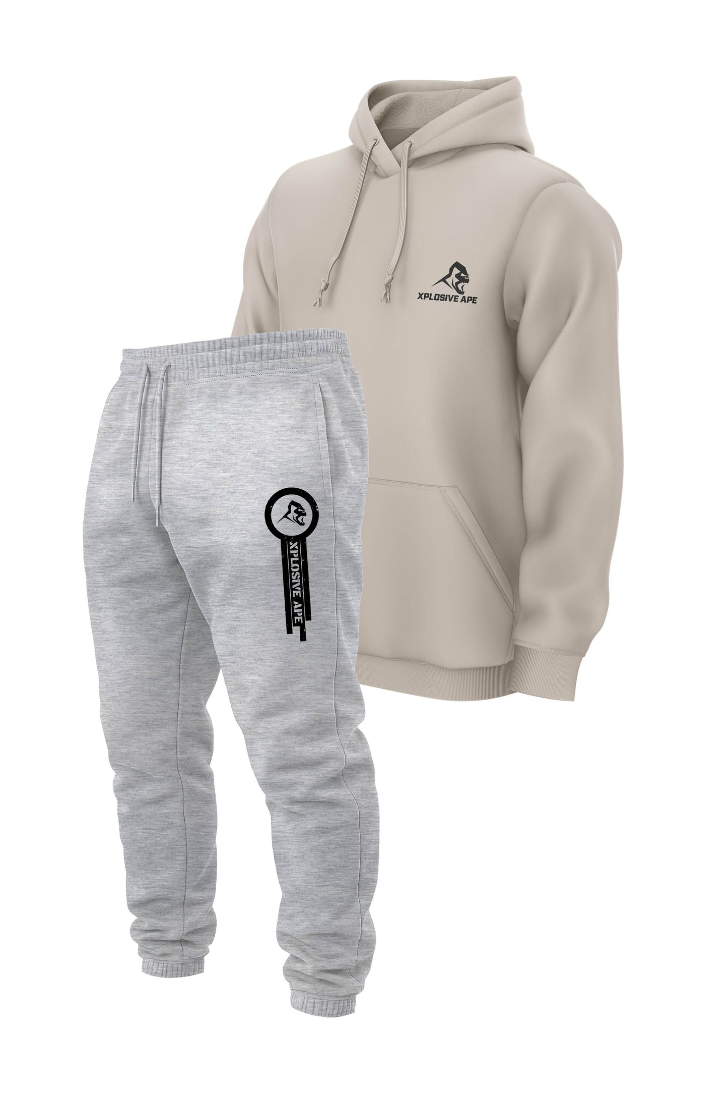 XAPE Classic String Hoodie & Panelled V2 Joggers Combo - Sand/Ash Grey