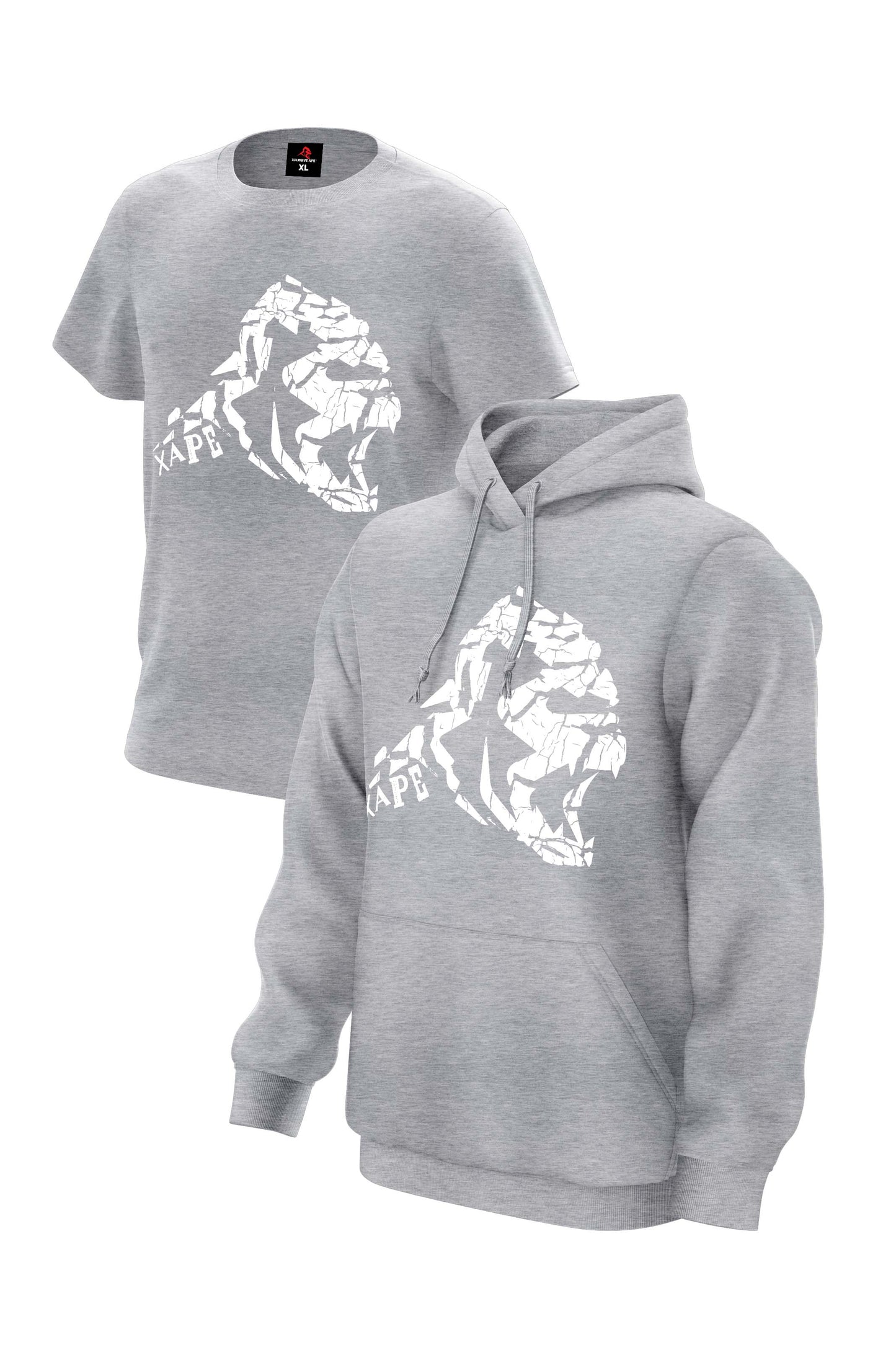 XAPE Cracked Earth Hoodie & Tee Combo - Grey Marl