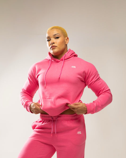 XAPE Core Logo Cropped String Hoodie - Dusty Pink