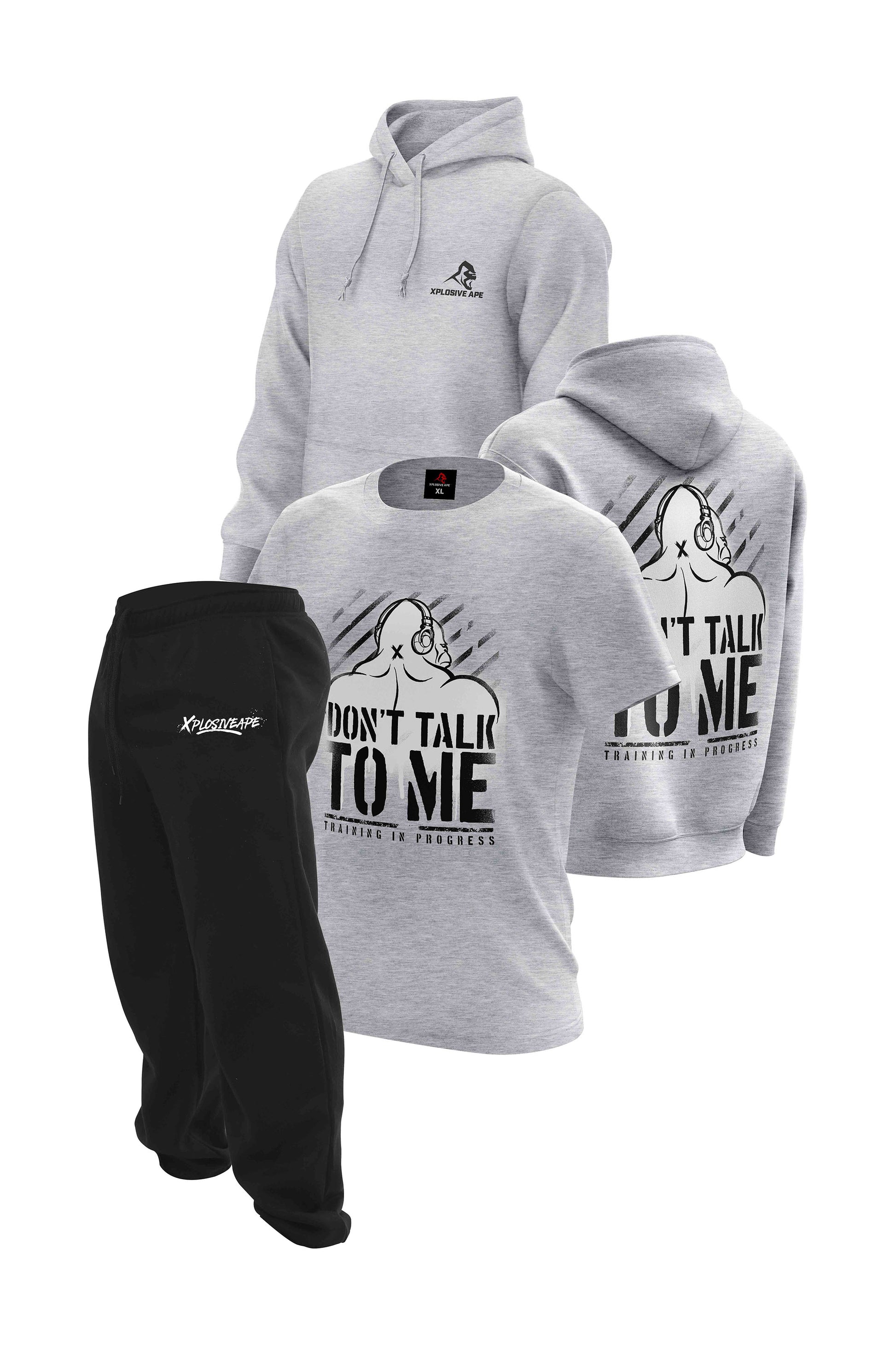 XAPE Don't Talk To Me Hoodie Tee & Joggers Combo - Grey/Black