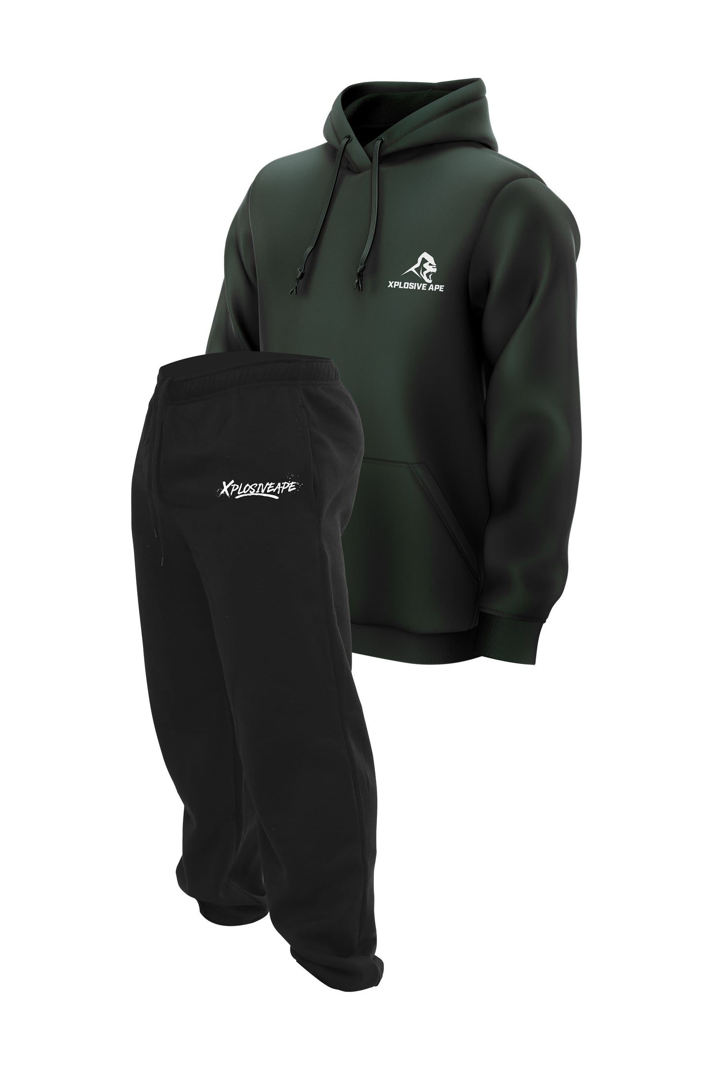 XAPE Desolate Joggers & Essential Hoodie Combo - Black/Forest Green