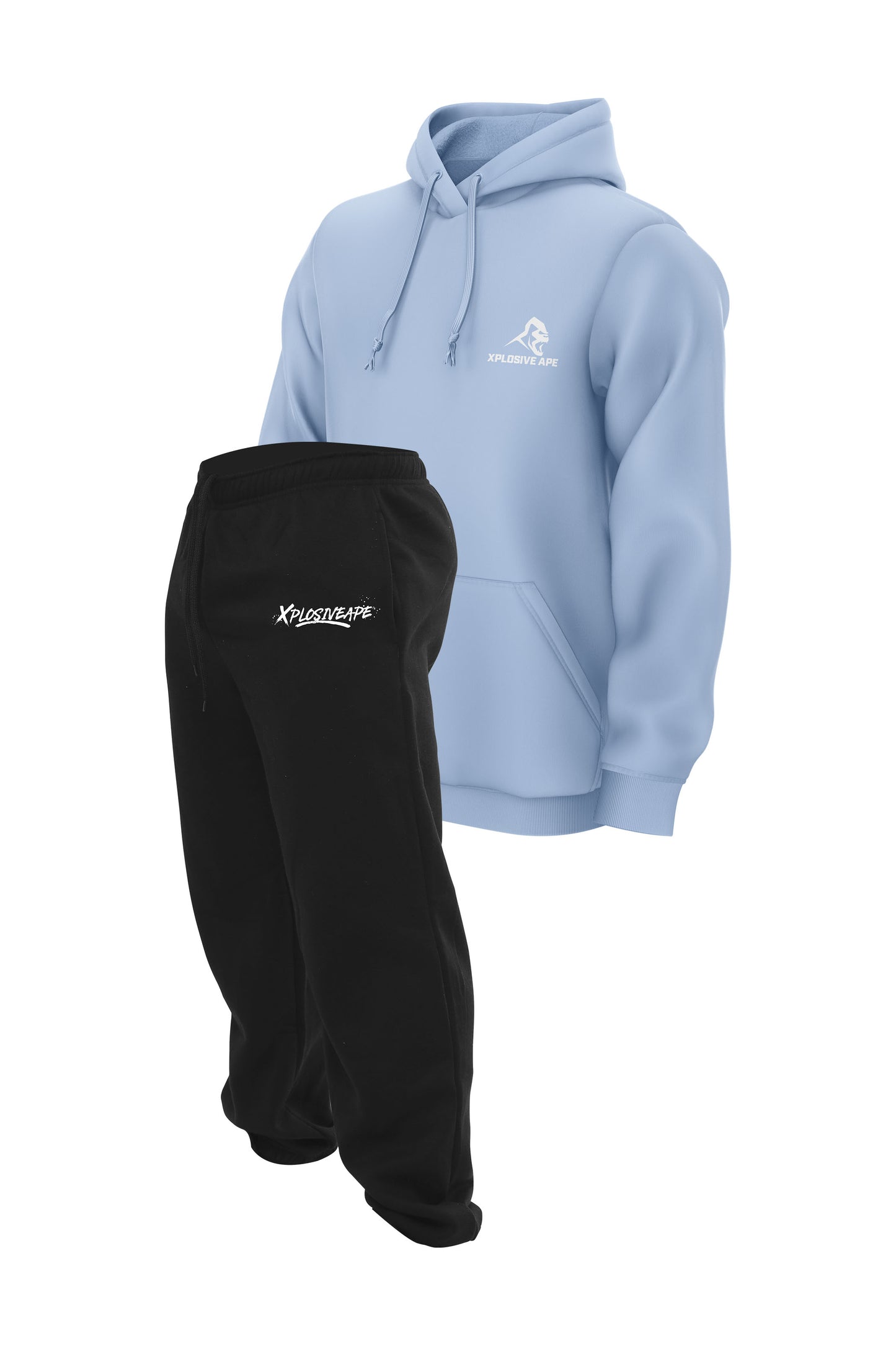 XAPE Desolate Joggers & Essential Hoodie Combo - Black/Light Blue