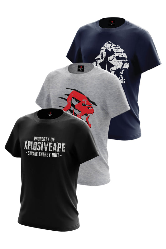XAPE Energy Unit 3 Tees Pack - Sports Grey/Navy/Black