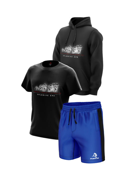 XAPE Evolution Hoodie Tee & Shorts Combo - Black/Royal Blue