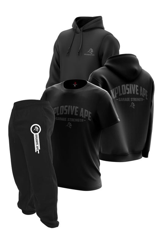 XAPE Garage Strength Hoodie Tee & Joggers Combo - Black