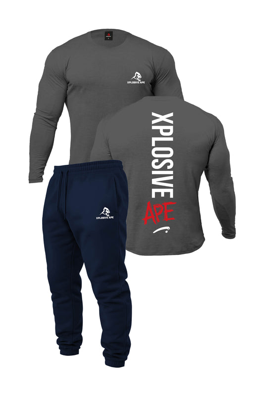 XAPE Graffiti Long Sleeve Tee & Prime Logo V2 Joggers Combo - Charcoal/Navy