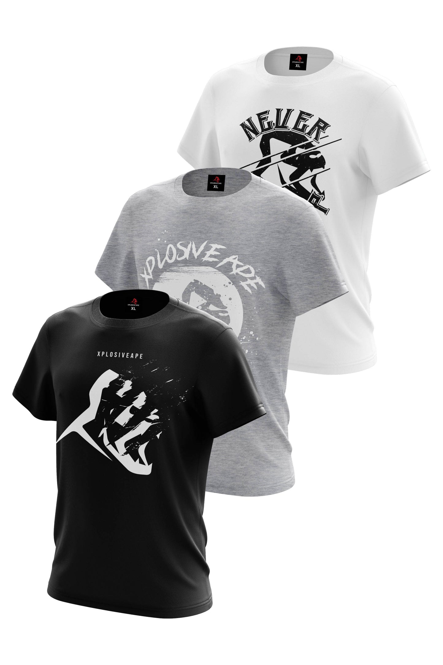 XAPE Never Give Up 3 Tees Pack - White/Sports Grey/Black