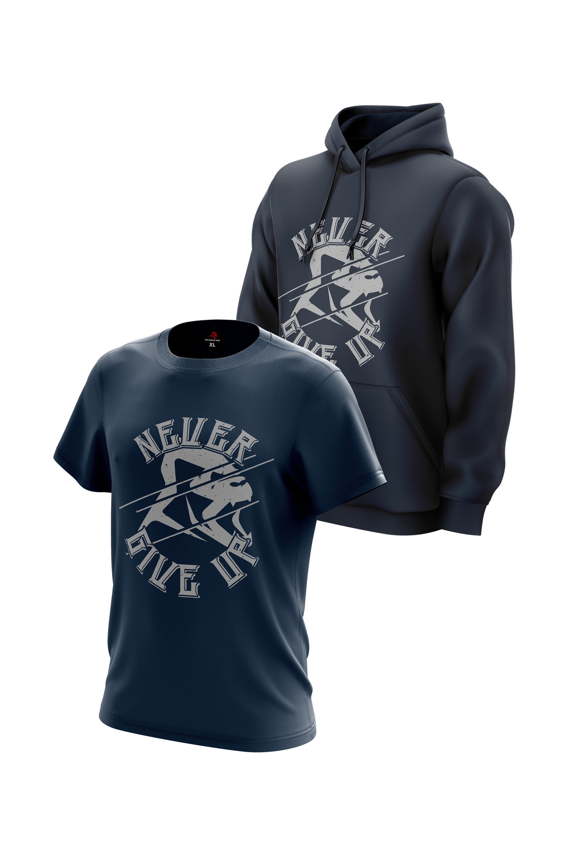 XAPE Never Give Up Hoodie & Tee Combo - Navy