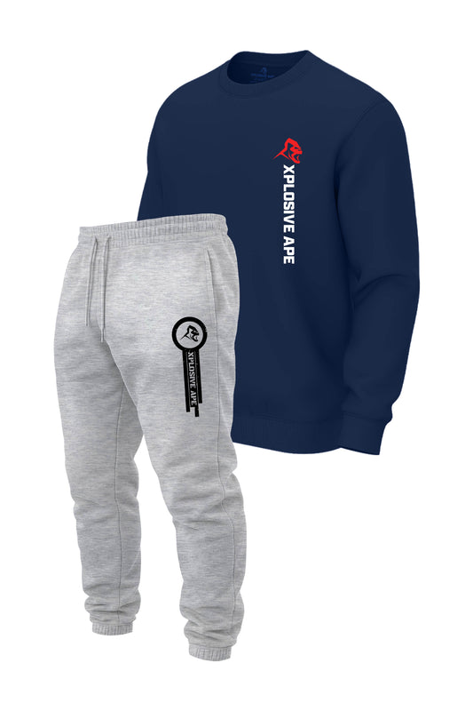 XAPE Originals Logo V2 Sweatshirt & Panelled V2 Joggers Combo - Navy/Ash Grey