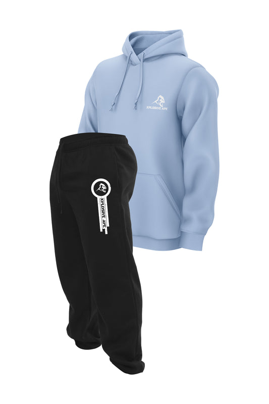 XAPE Panelled Joggers & Essential Hoodie Combo - Black/Light Blue