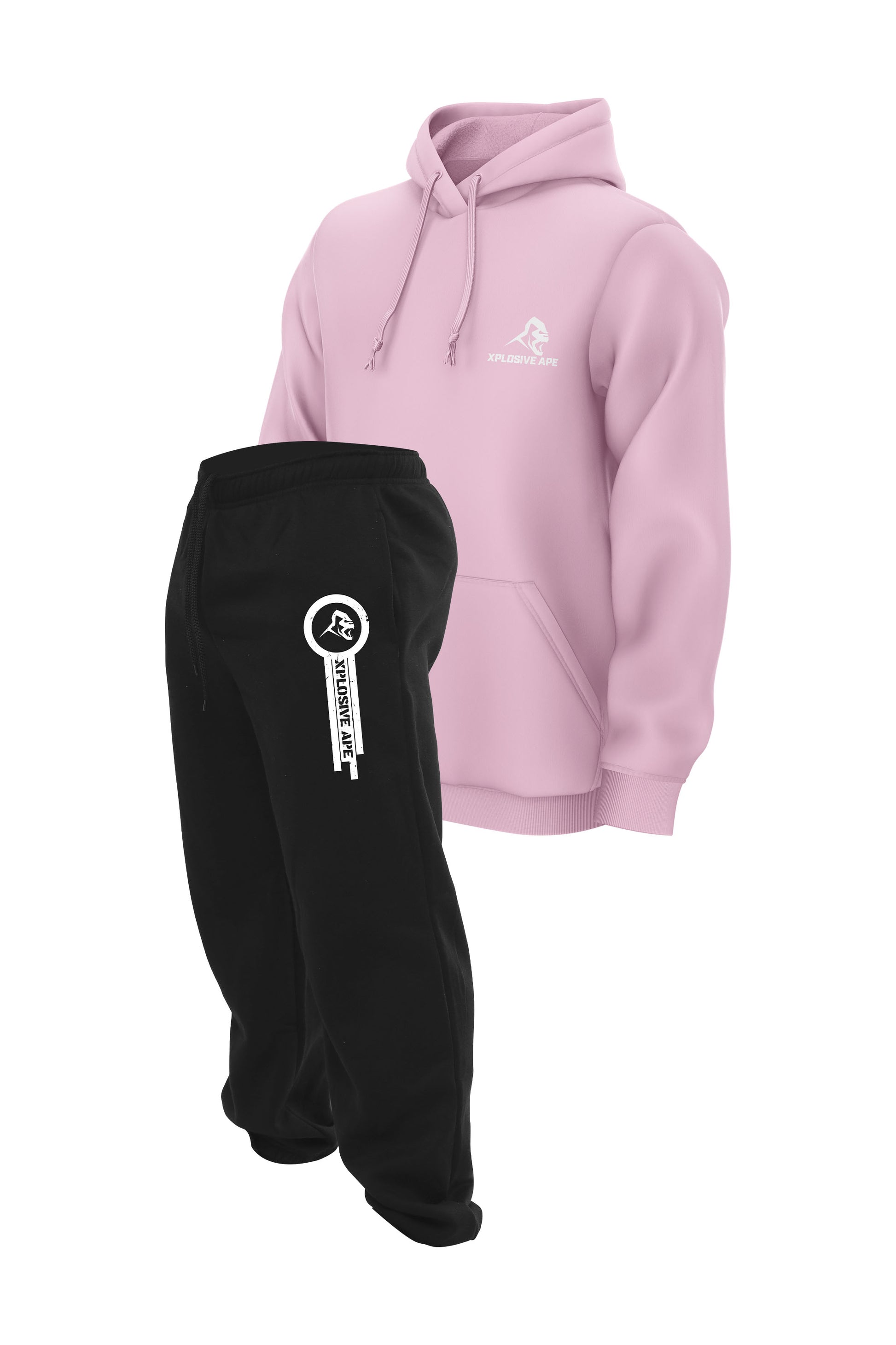 XAPE Panelled Joggers & Essential Hoodie Combo - Black/Light Pink