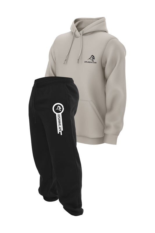 XAPE Panelled Joggers & Essential Hoodie Combo - Black/Sand