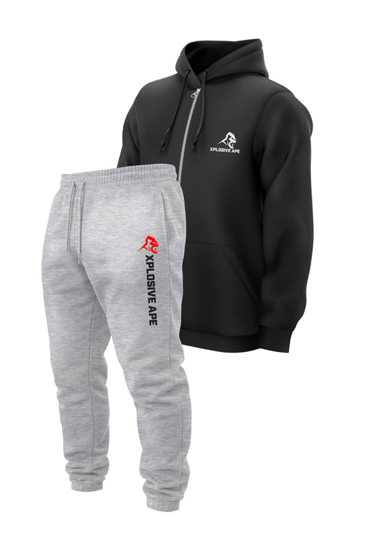 XAPE Prime Logo Zip Hoodie & Originals V2 Joggers Combo - Black/Ash Grey