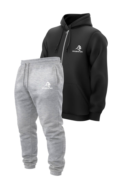 XAPE Prime Logo Zip Hoodie & Classic Logo Joggers Combo - Black/Ash Grey