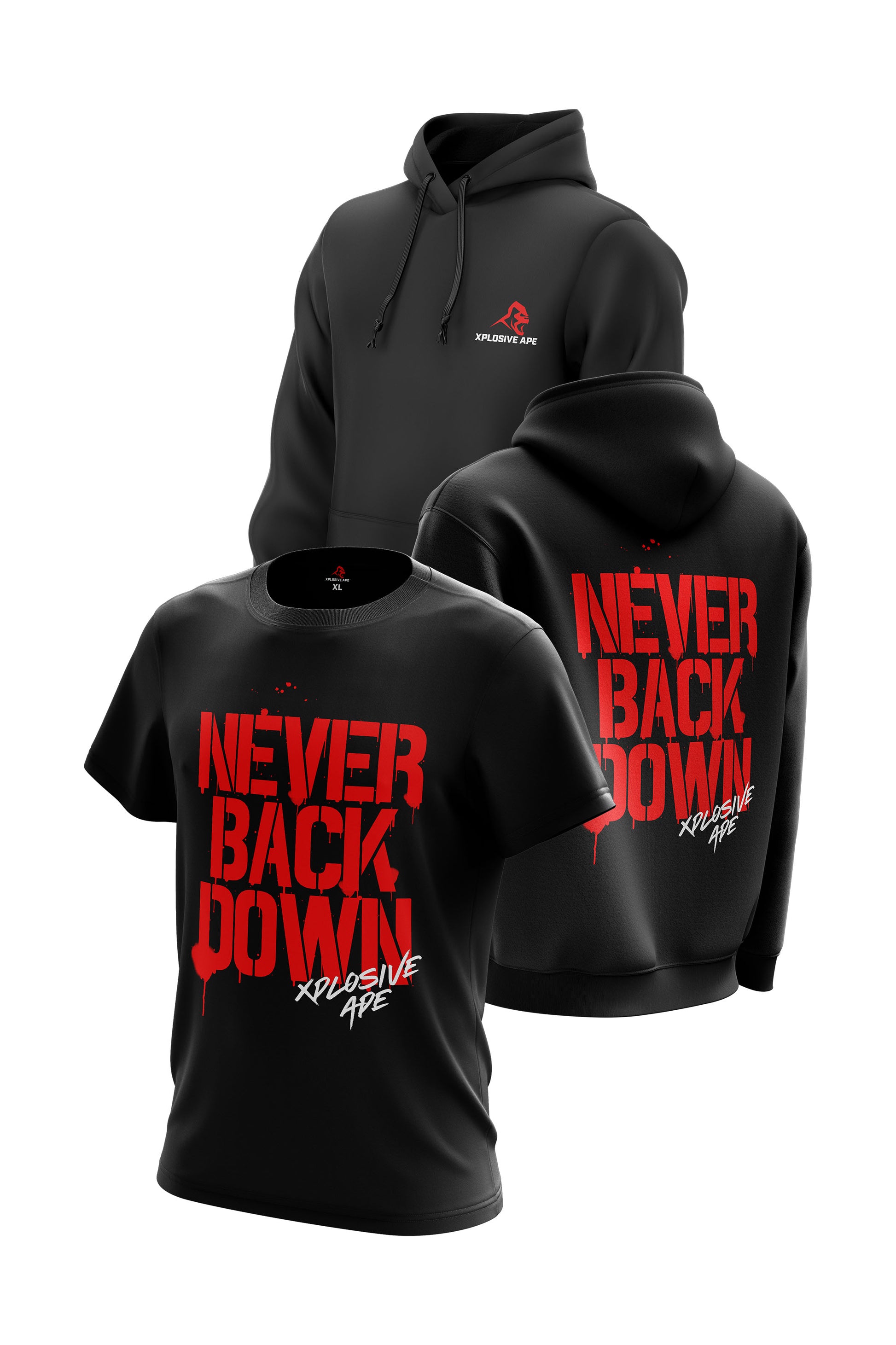 XAPE Never Back Down Signature Hoodie & Tee Combo - Black