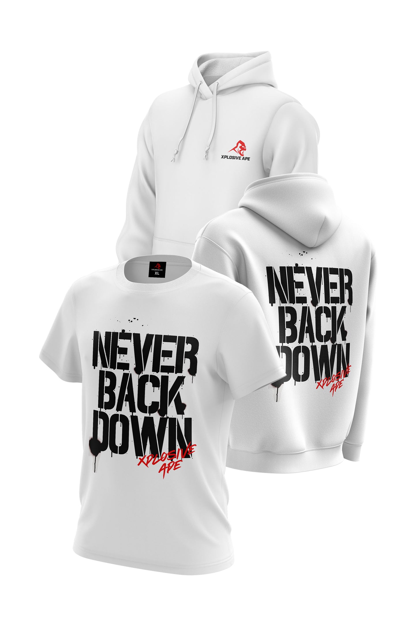 XAPE Never Back Down Signature Hoodie & Tee Combo - White