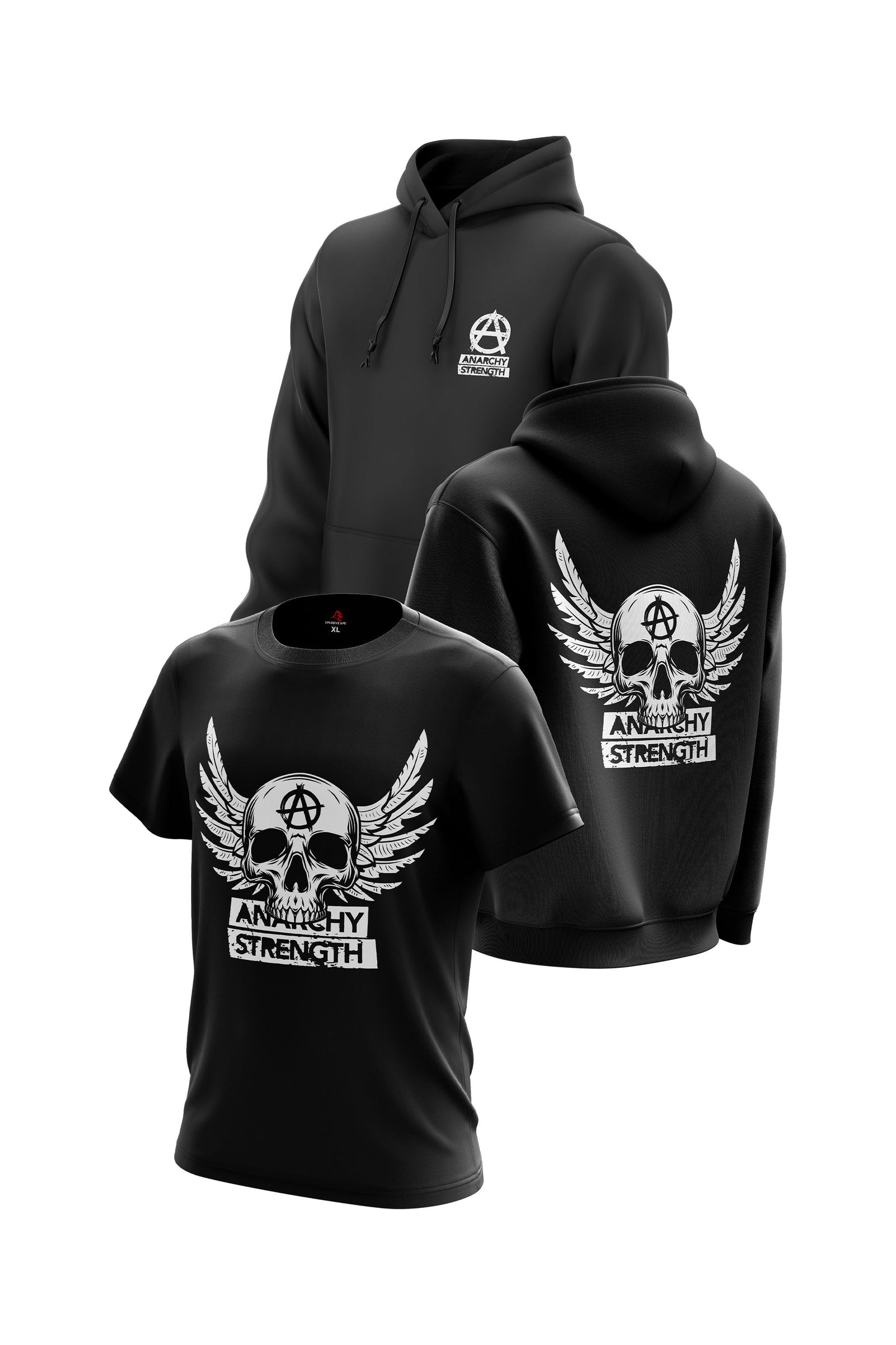 AS 'SKULL WINGS' HOODIE + TEE COMBO - BLACK